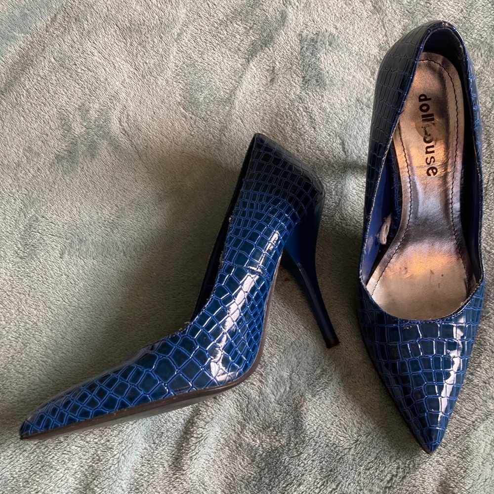 Dollhouse Blue Stiletto Heels with Crocodile Texture